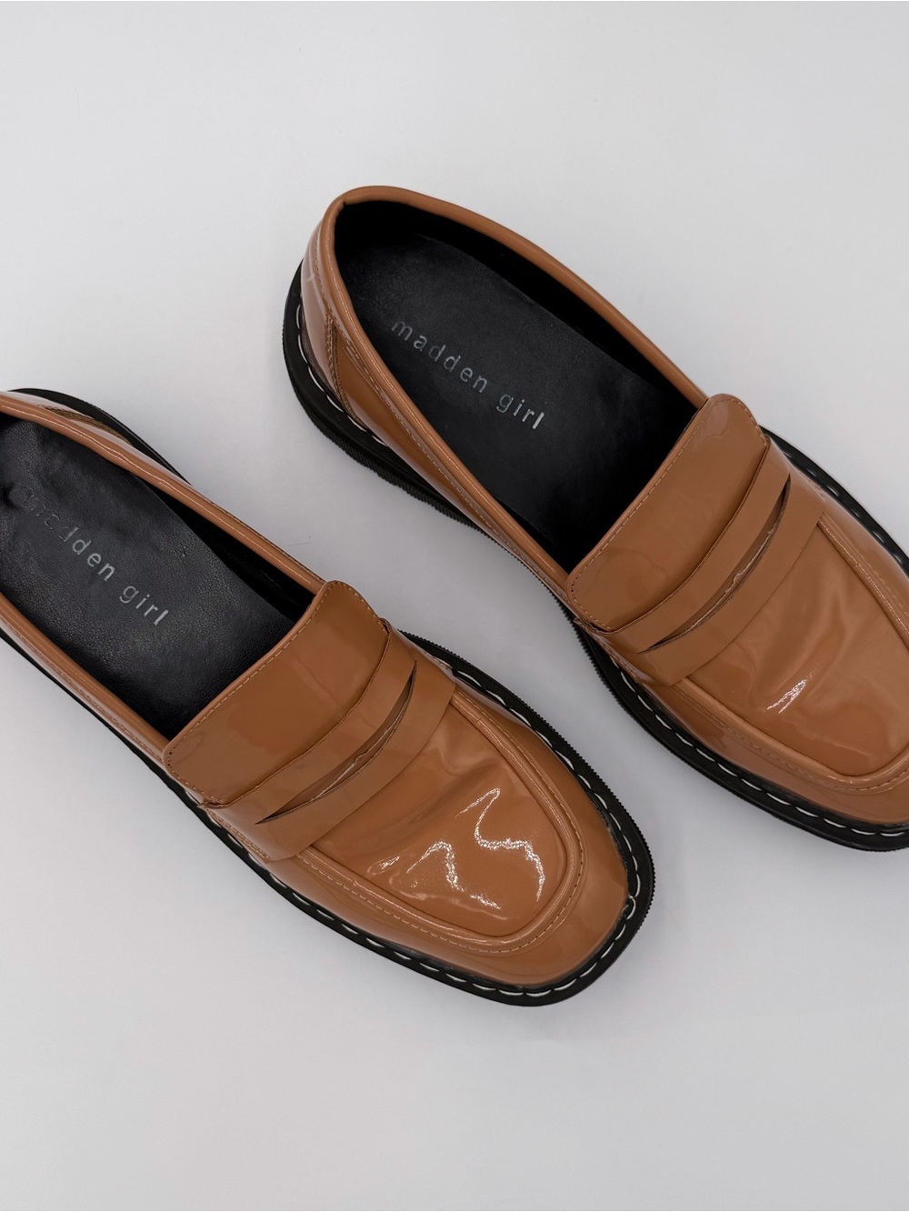 Madden Girl Harmonny in Cognac Colorway Patent Loafers